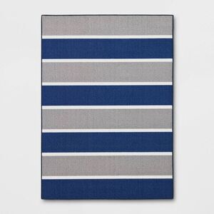 Open Box - Room Essentials - 4'x5'6" Rugby Striped Accent Rug Gray/B Gray/Blue